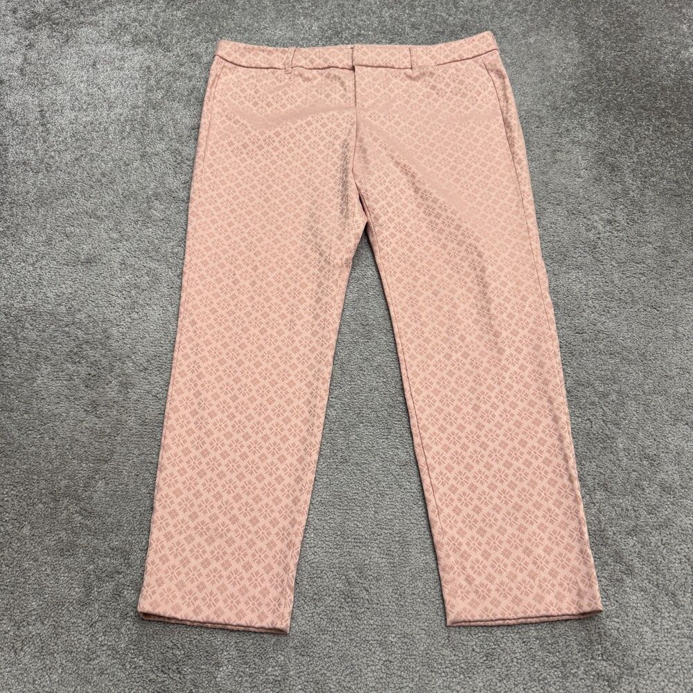 Old Navy Jacquard Pixie Mid Rise Ankle Trouser Pants Womens 14 Pink Geometric